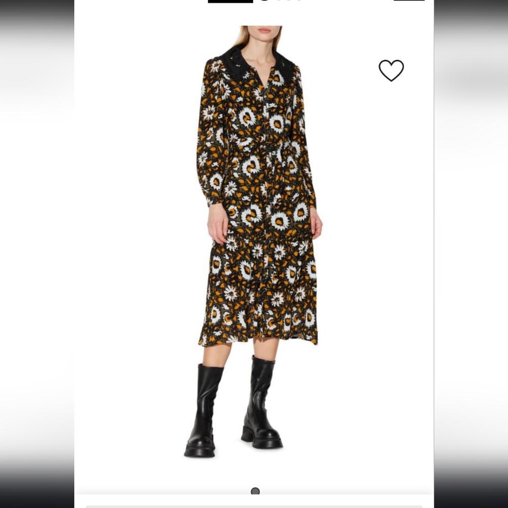 Walter Baker Black and Brown Floral Long Sleeve Dress